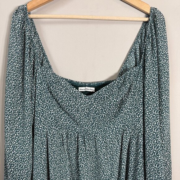 Abercrombie & Fitch Floral Smocked Ruffle Mini Dress Women's Large Tall LT Green - Picture 5 of 11